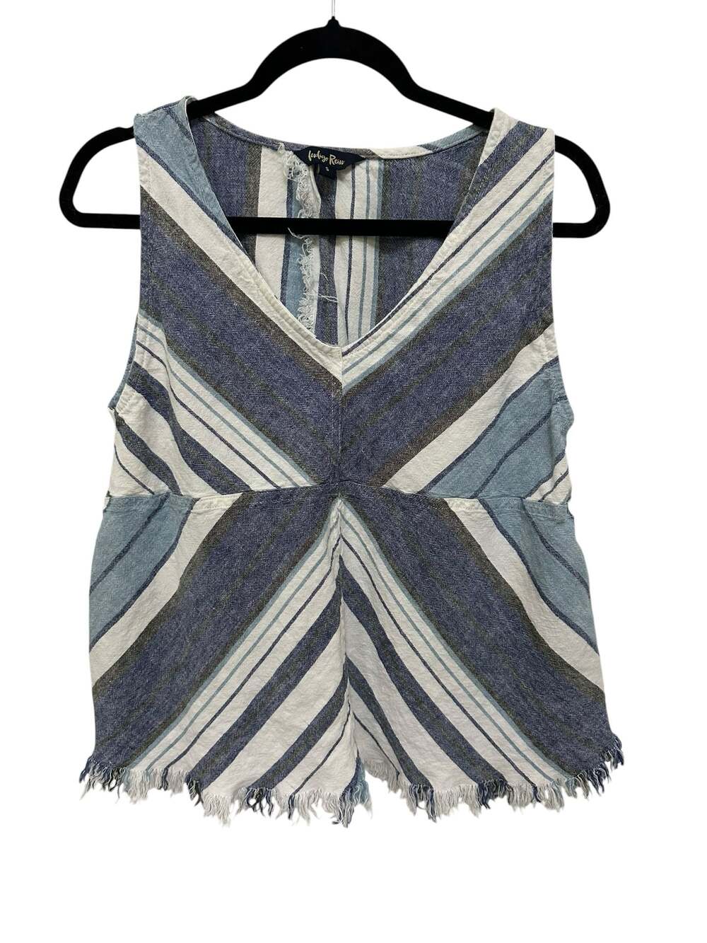 Indigo Rein Striped V-Neck Tank Top with Frayed Hem and Open Back